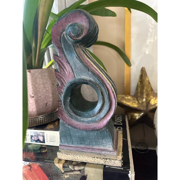 Vintage Wall Sconce Corbel Shelf solid wood Mexico blue burgundy 11x5” drape - Picture 15 of 16